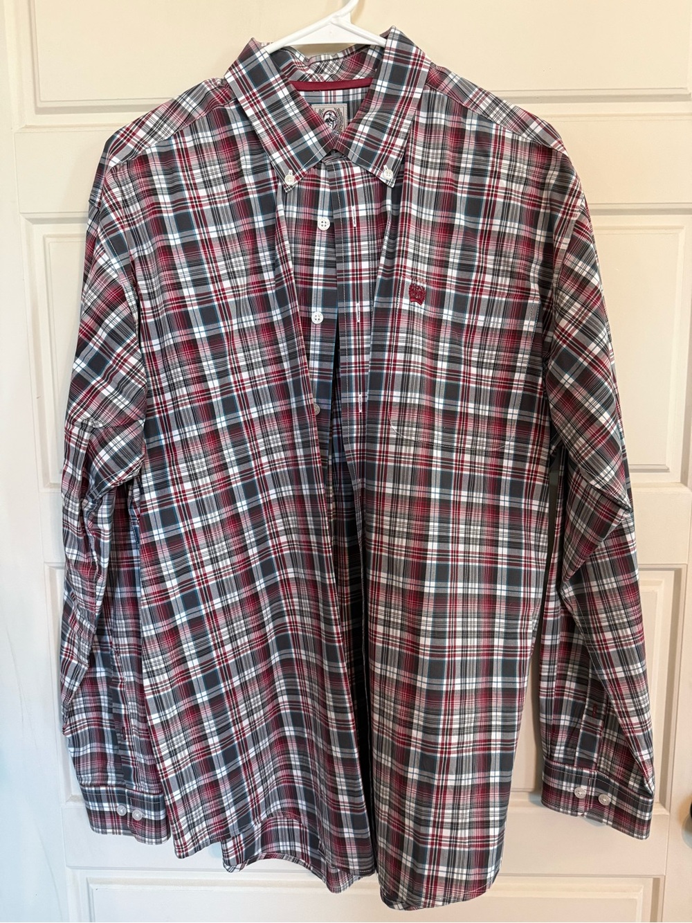 Cinch Men's Plaid Button-Down Shirt - Maroon, Red, & Gray